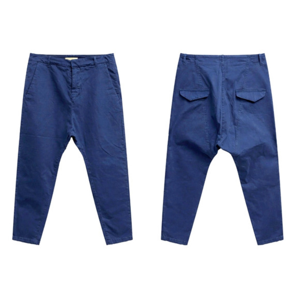 Nili Lotan 4 Paris Pants $345 Drop Crotch Cotton Slouchy Navy Blue Cropped NWT - Picture 2 of 5
